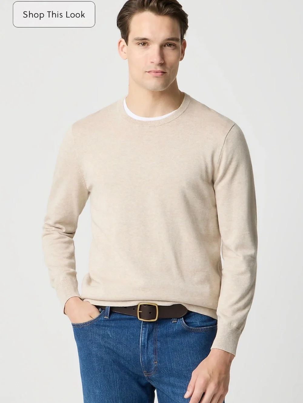 NWT J.Crew 100% Cotton Crewneck Sweater XL Oatmeal Beige Lightweight knit